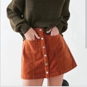Urban Outfitters Corduroy Mini Skirt Medium M 70s Button Front A-Line Rust Brown